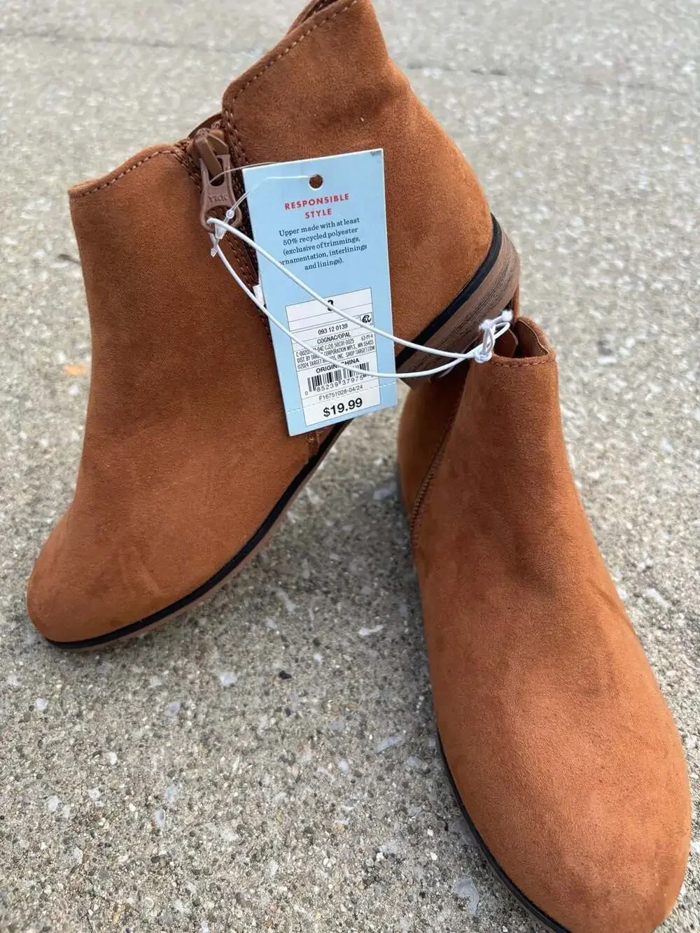 Cat & Jack Girls Cognac Brown Suede Side Zip Ankle Booties Size 3